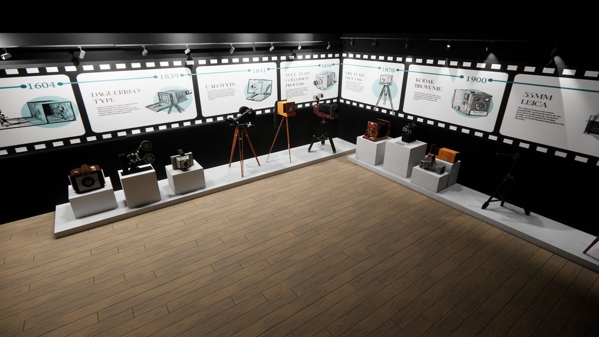 Rendu 3D — salle des appareils photo historiques