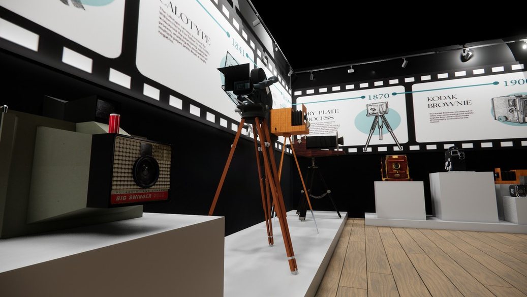 Rendu 3D — vitrines d'appareils photo